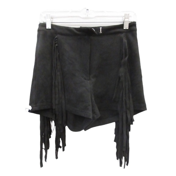 Wild Honey Black Faux Suede Fringe Cropped Sleeveless Tank Top and Short Set - Picture 7 of 16